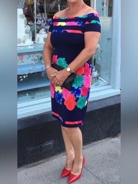 Frank Lyman flower print off shoulder dress